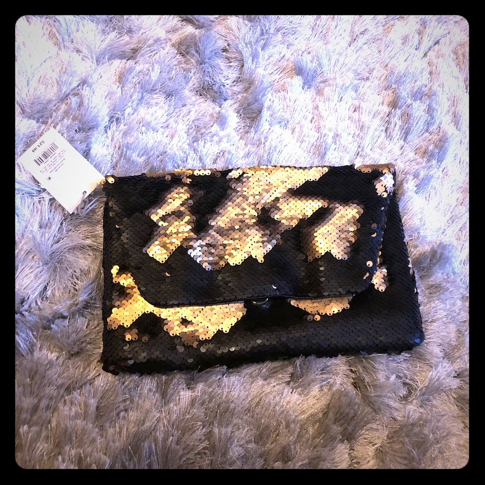 NWT A New Day Black and Gold Sequin Clutch